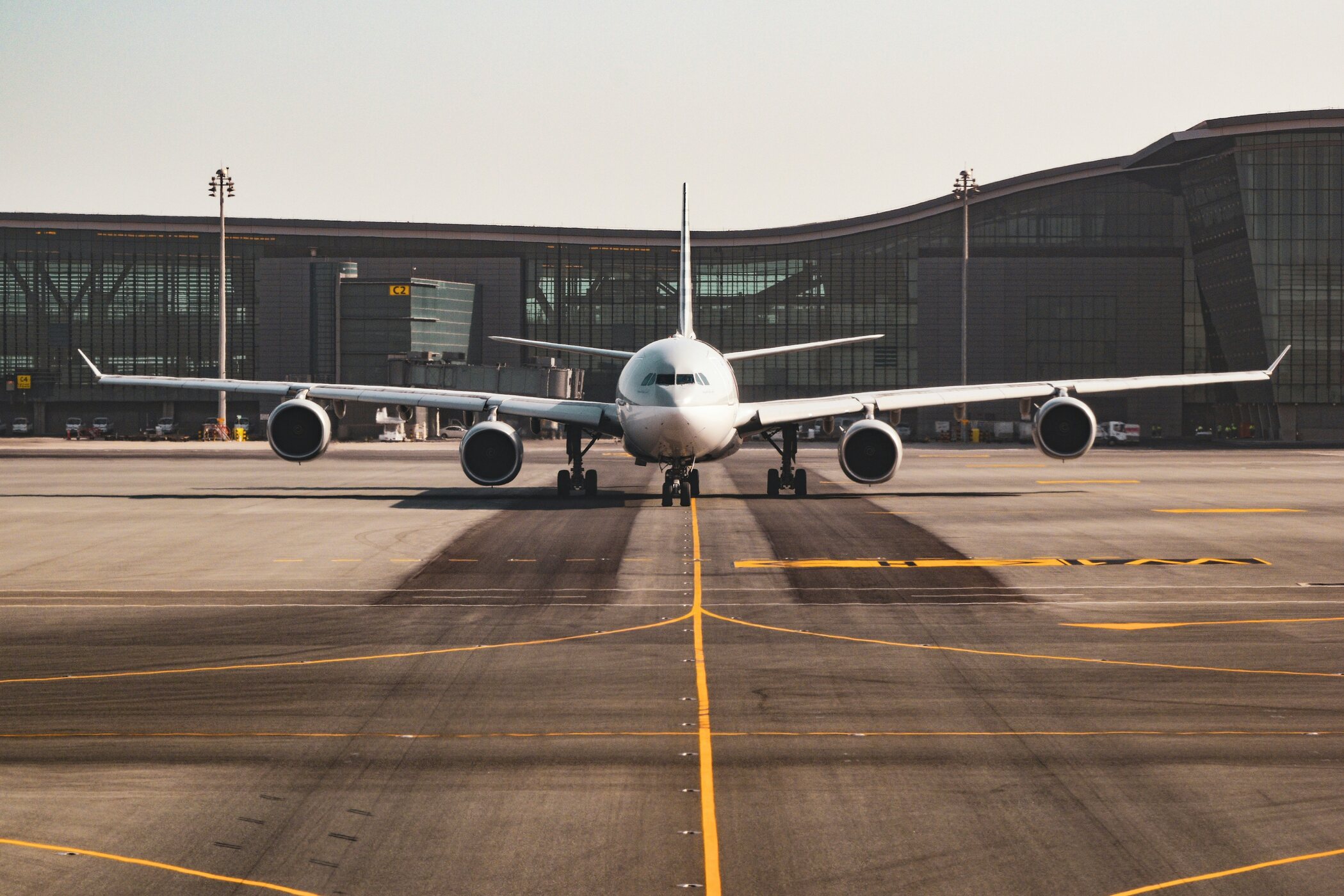 Cargo aircraft positioned on an airport apron