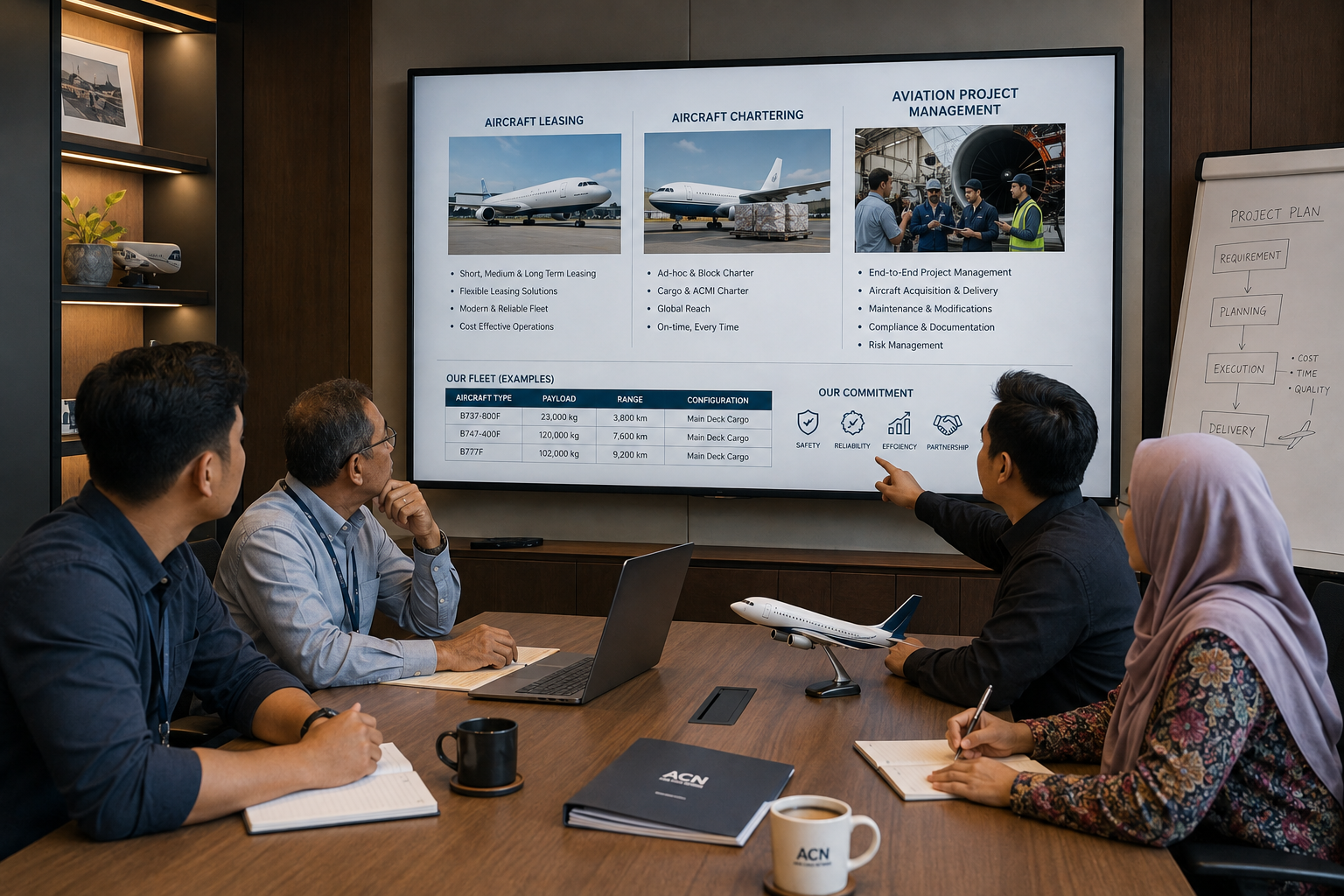 Aviation team planning aircraft services